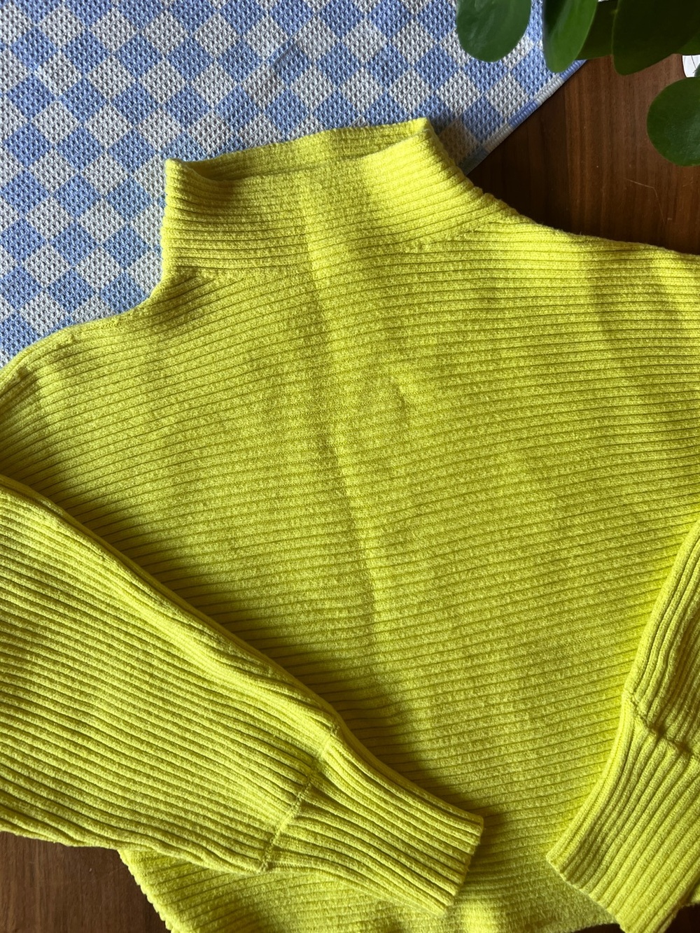 Anthropologie bright neon yellow dolman sleeve mock turtle-neck sweater.